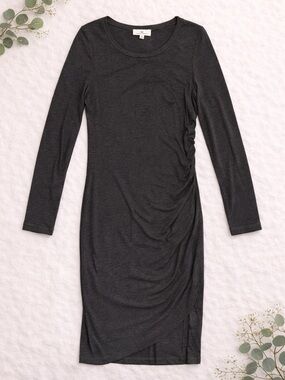 Urban Daizy Gray Ruched Dress Long Sleeve Bodycon Midi Large